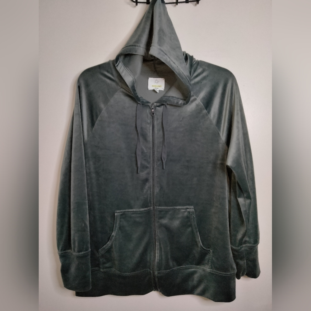 Offline by Aerie (Sz S) Oversized Gray After Party Velour Full Zip Hoodie Jacket